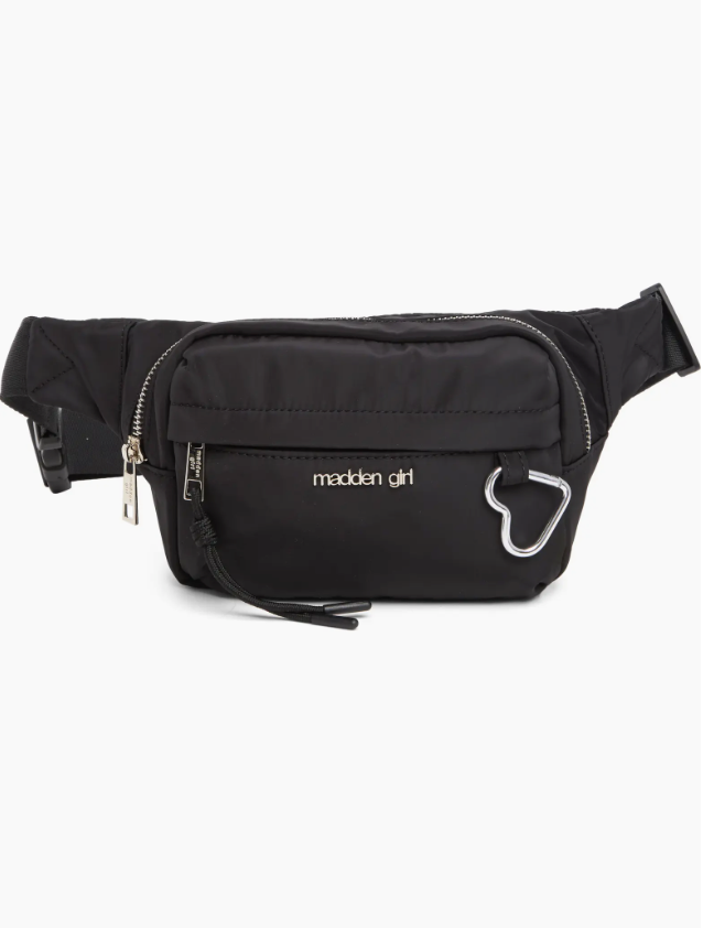 Black Nylon Belt Bag with Metal Heart